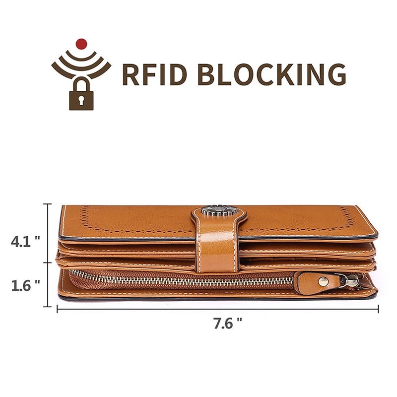 SENDEFN محافظ SENDEFN للنساء حافظة بطاقات ائتمان جلدية مع حجب RFID سعة كبيرة مع سوار - Image 4